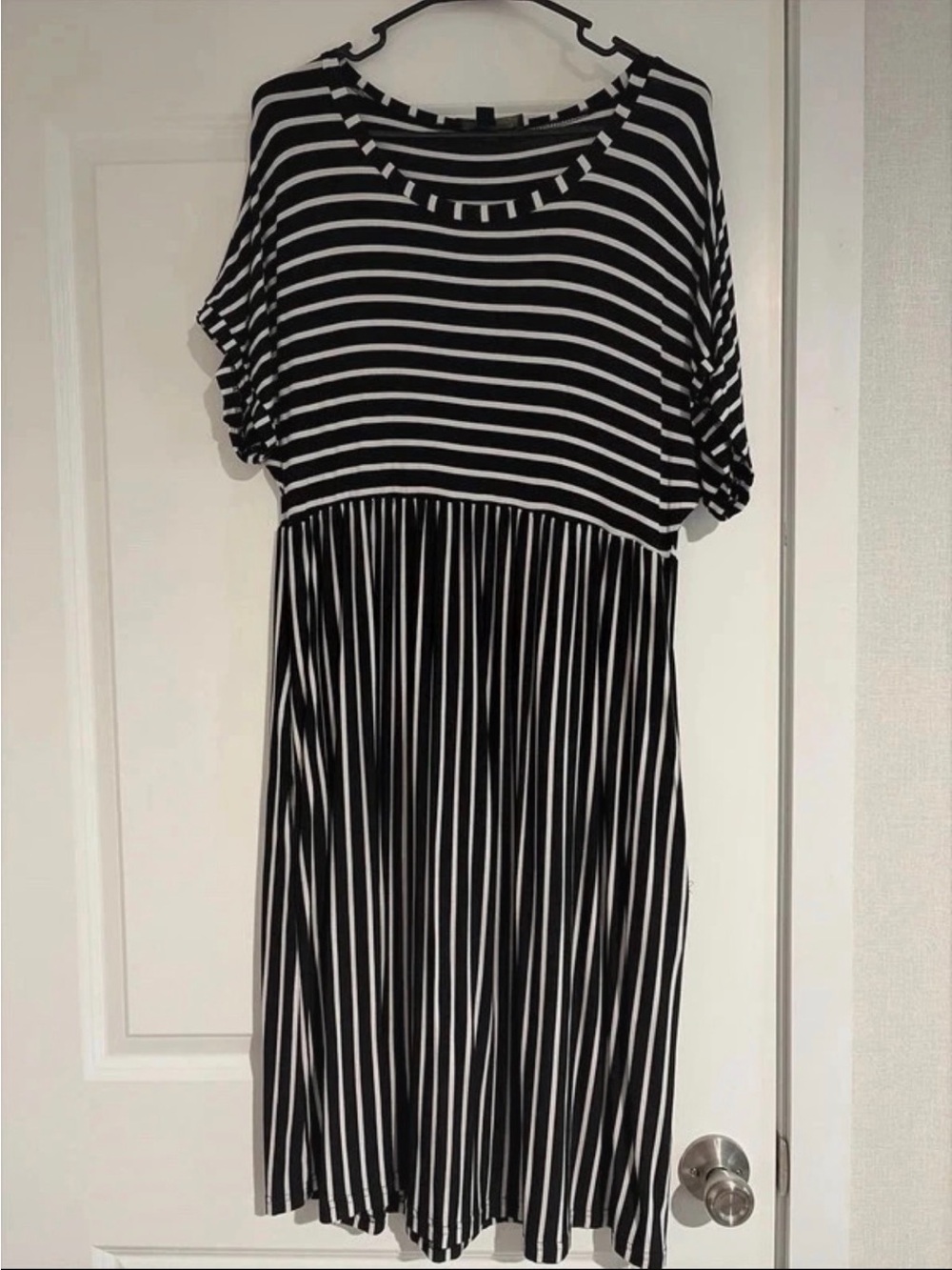 Black and White Striped Short Sleeve Dress